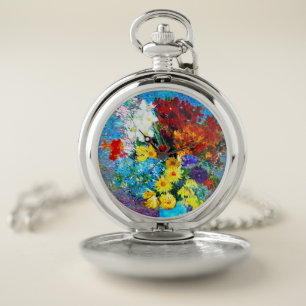 Van Gogh Flowers in a Blue Vase Pocket Watch