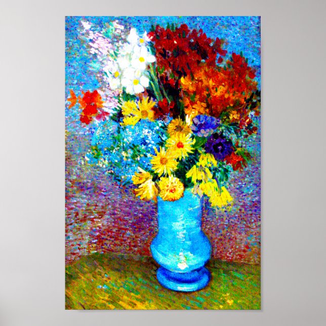Van Gogh Flowers in a Blue Vase Poster (Front)