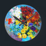 Van Gogh Flowers in a Blue Vase Round Clock<br><div class="desc">Clock featuring Vincent van Gogh’s oil painting Flowers in a Blue Vase (1887). Beautiful flowers of various colors are arranged in a blue vase: red,  purple,  white,  blue,  yellow,  red,  orange. A wonderful gift for fans of Post-Impressionism and Dutch art.</div>