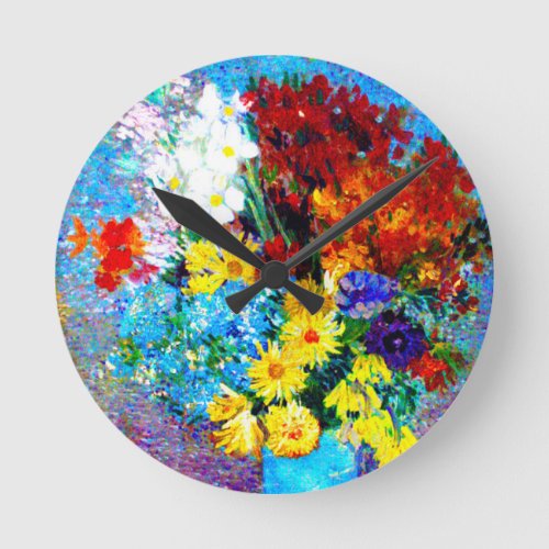 Van Gogh Flowers in a Blue Vase Round Clock