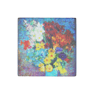 Van Gogh Flowers in a Blue Vase Stone Magnet