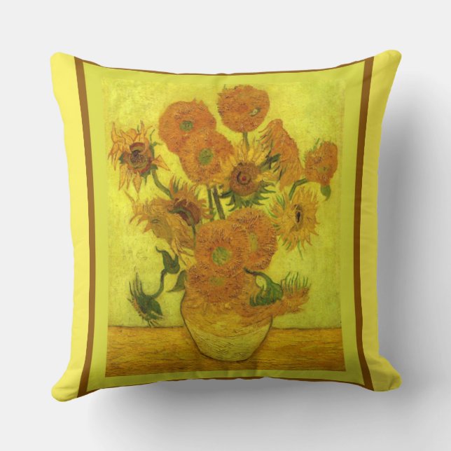 Van Gogh - Fourteen Sunflowers, Throw Pillow (Back)