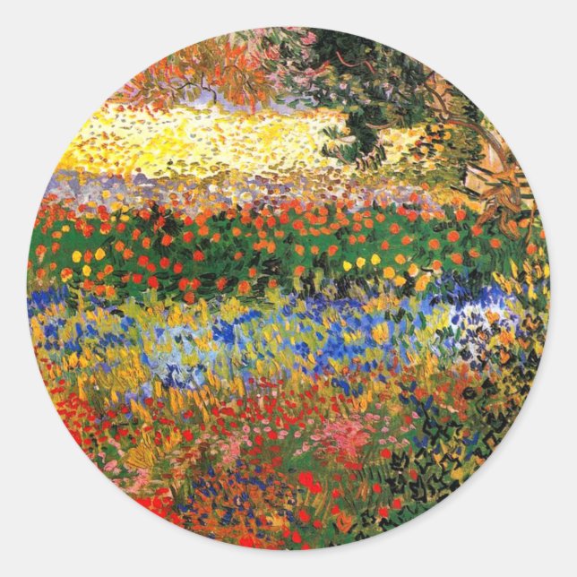 Van Gogh - Garden at Arles (aka Flowering Garden) Classic Round Sticker (Front)