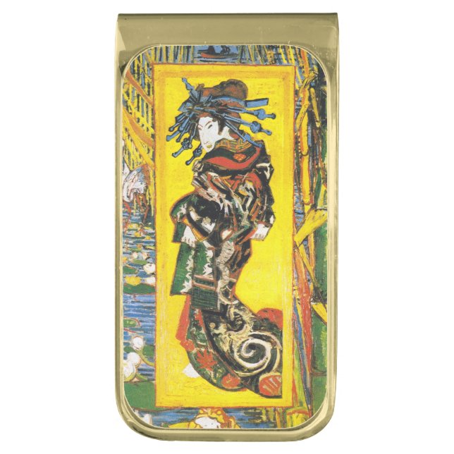 Van Gogh Geisha Gold Finish Money Clip (Front Vertical)