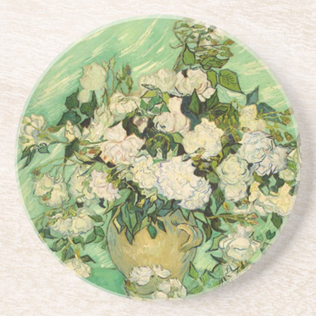 Van Gogh Gifts Still Life w/ Roses Impressionism Sandstone Coaster (Front)