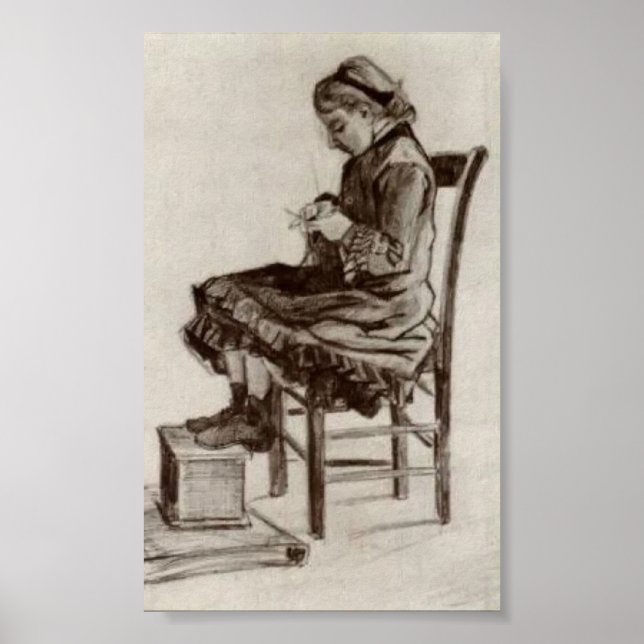 Van Gogh - Girl Sitting, Knitting Poster (Front)