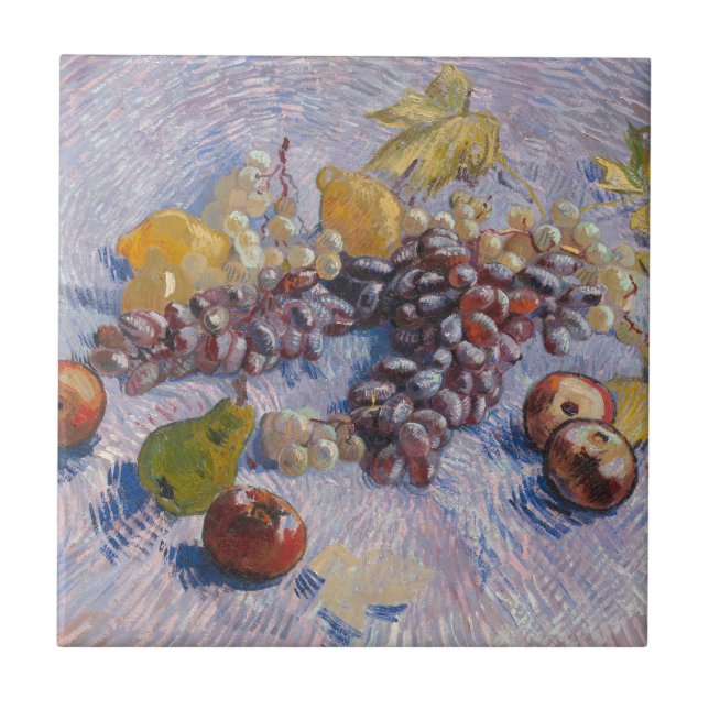 Van Gogh Grapes and Apples Still Life Art Print Ceramic Tile (Front)