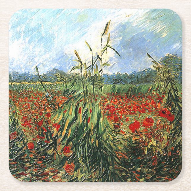 Van Gogh - Green Ears of Wheat Square Paper Coaster (Front)