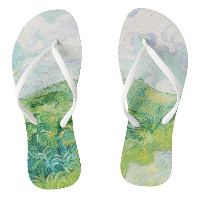 Van Gogh. Green Wheat Fields Auvers. Impressionism Flip Flops (Footbed)