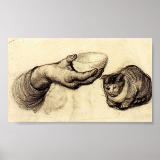 Van Gogh - Hand with Bowl and a Cat Poster (Front)