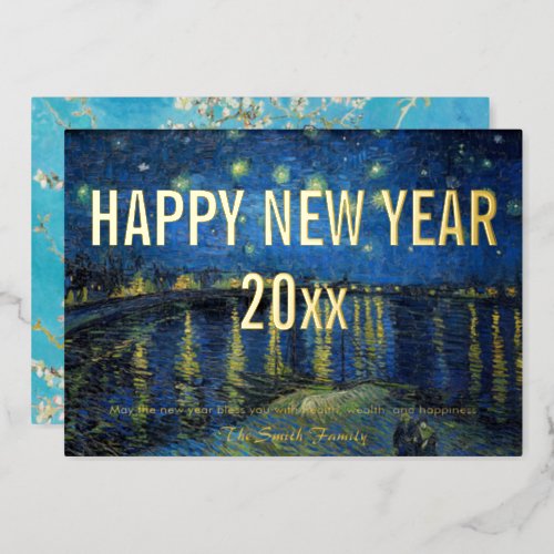 Van Gogh _ Happy New Year with Starry Night Rhone Foil Holiday Card
