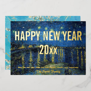 Van Gogh - Happy New Year with Starry Night /Rhone Foil Holiday Card