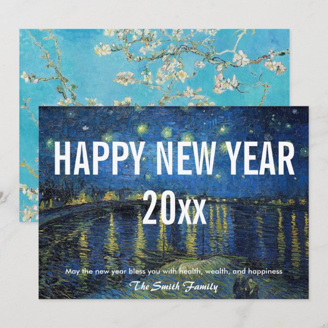 Van Gogh - Happy New Year with Starry Night /Rhone Holiday Card (Front/Back)