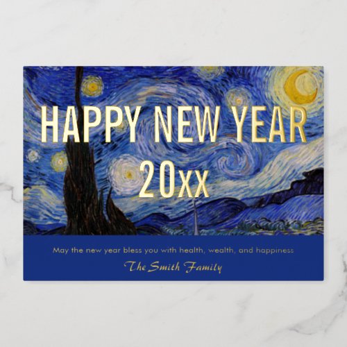 Van Gogh _ Happy New Year with The Starry Night Ho Foil Holiday Card