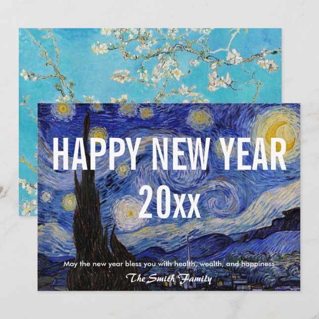 Van Gogh - Happy New Year with The Starry Night Holiday Card (Front/Back)