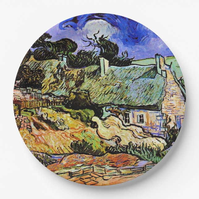 Van Gogh - Houses with Thatched Roofs  Paper Plates (Front)