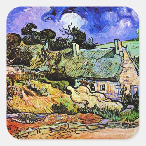 Van Gogh _ Houses with Thatched Roofs Square Sticker