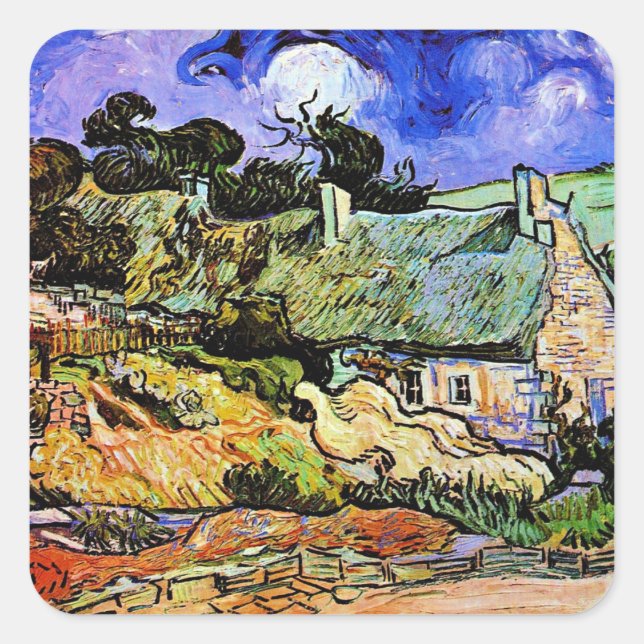 Van Gogh - Houses with Thatched Roofs Square Sticker (Front)
