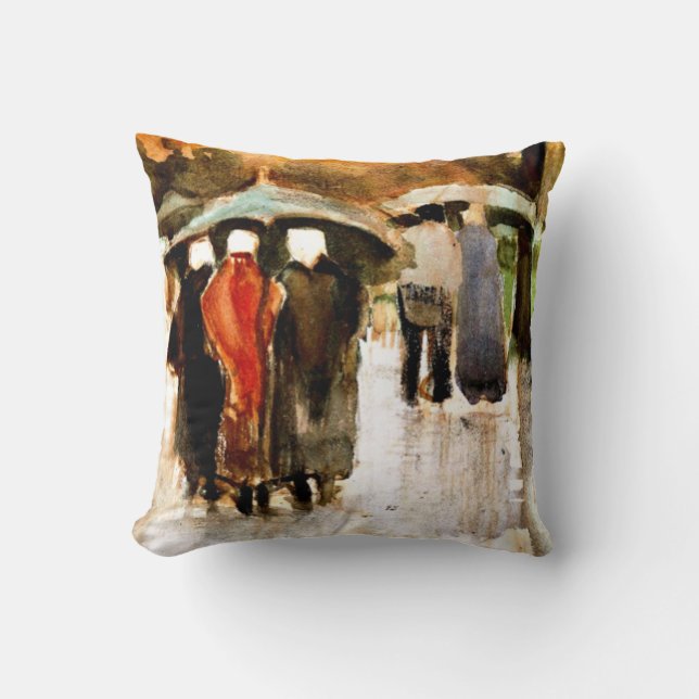 Van Gogh - In the Rain  Throw Pillow (Front)