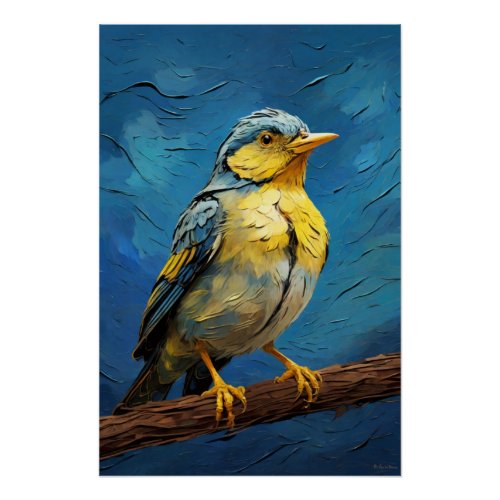 Van Gogh Inspired Bird Art Glossy  Poster