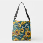 Van Gogh inspired sunflowers purse Crossbody Bag<br><div class="desc">All over art print. Painterly Sunflowers on teal background designed in van gogh impasto style. This artsy purse is guaranteed to catch compliments. Perfect for art supplies,  school books,  laptop or genetal use. Great mom gift. Great artist gift!;</div>