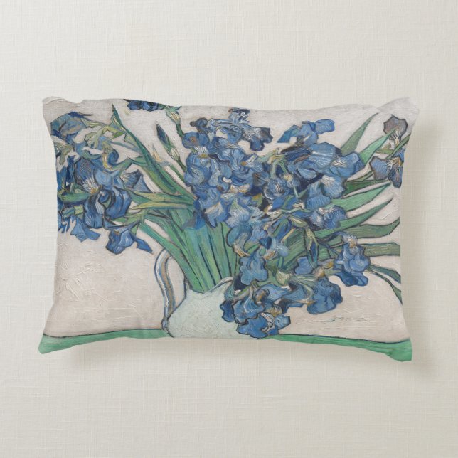 Van Gogh Iris Vase Painting Impressionism Accent Pillow (Back)