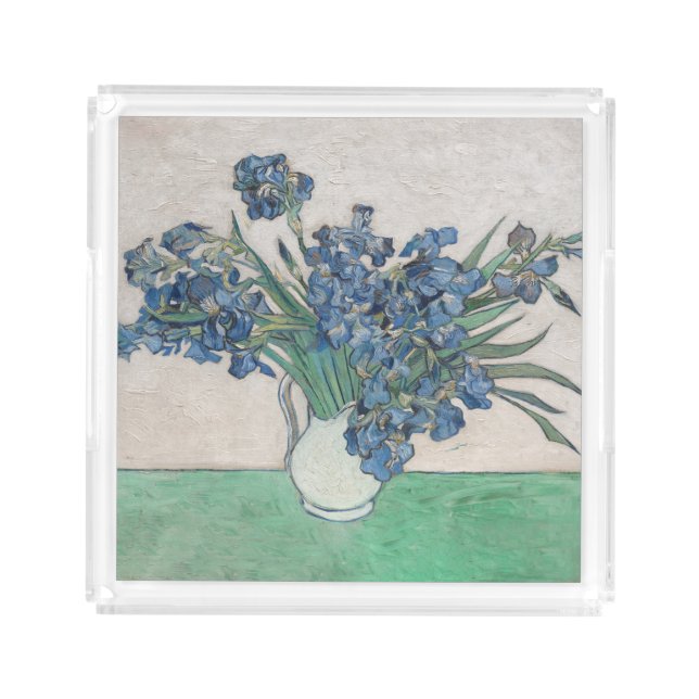 Van Gogh Iris Vase Painting Impressionism Acrylic Tray (Front)