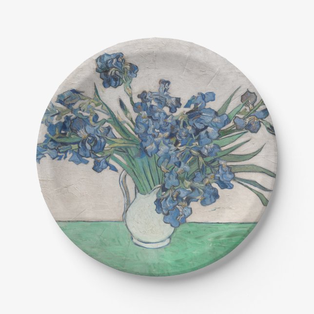 Van Gogh Iris Vase Painting Impressionism Paper Plates (Front)