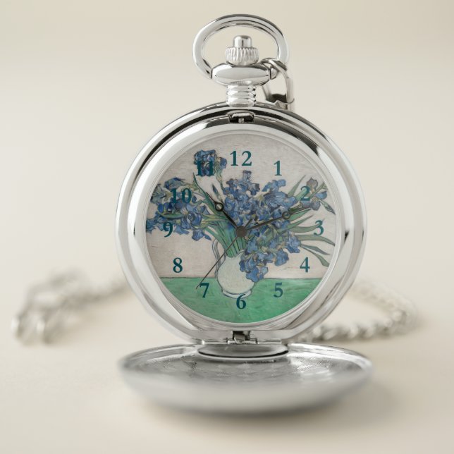 Van Gogh Iris Vase Painting Impressionism Pocket Watch (Inside)