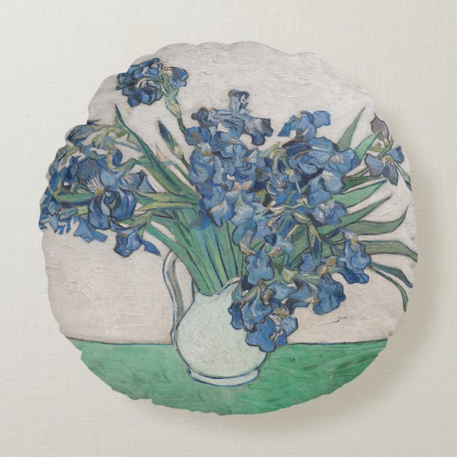 Van Gogh Iris Vase Painting Impressionism Round Pillow (Front)
