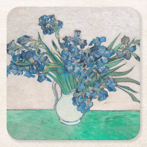 Van Gogh Iris Vase Painting Impressionism Square Paper Coaster