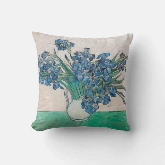 Van Gogh Iris Vase Painting Impressionism Throw Pillow (Front)