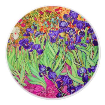 Van Gogh Irises At St. Remy  Purple Pink Ceramic Knob by The_Masters at Zazzle