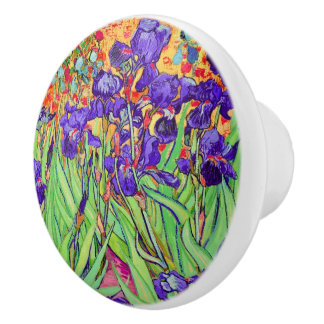 Van Gogh Irises at St. Remy,  Teal Ceramic Knob