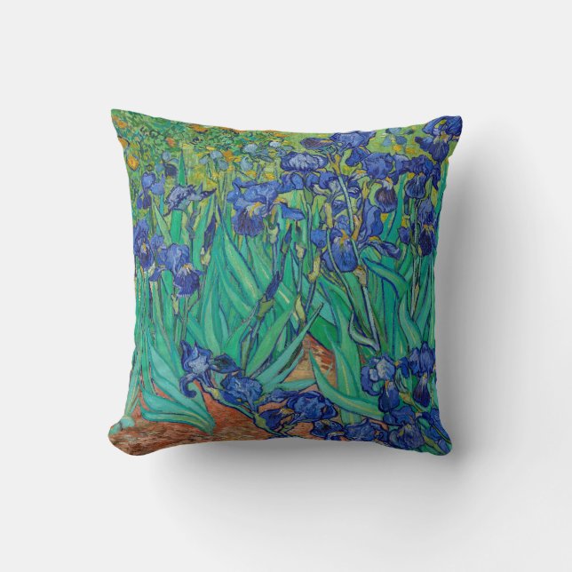 Van Gogh Irises. Blue floral vintage impressionism Throw Pillow (Front)