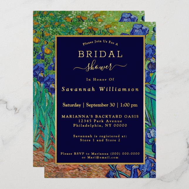 Van Gogh Irises Floral Painting Bridal Shower Gold Foil Invitation (Front/Back)