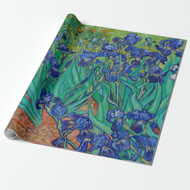 Van Gogh Irises Floral Painting Wrapping Paper (Unrolled)