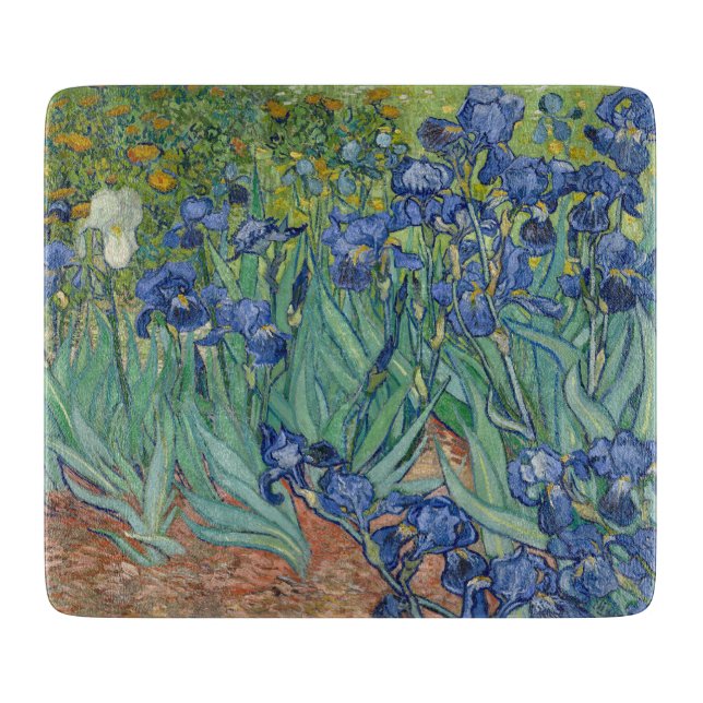 Van Gogh Irises Glass Cutting Board (Front)