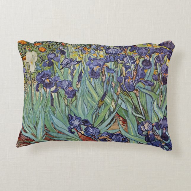 Van Gogh Irises Impressionist Painting Accent Pillow (Back)