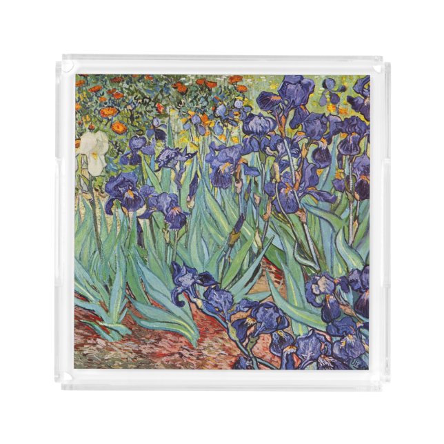 Van Gogh Irises Impressionist Painting Acrylic Tray (Front)