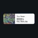 Van Gogh Irises Impressionist Painting Label<br><div class="desc">Vincent Van Gogh Irises at Saint Remy - Irises by Vincent Van Gogh is a wonderful impressionistic painting by one of the master impressionism artists of all time. The iris garden is swirling with color and emotion, as the purple irises flow up from their blue green stems and leaves. There...</div>