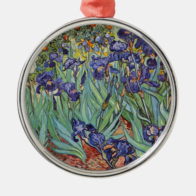 Van Gogh Irises Impressionist Painting Metal Ornament (Front)