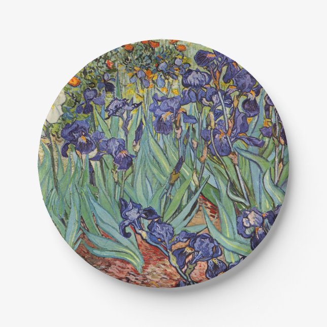 Van Gogh Irises Impressionist Painting Paper Plates (Front)