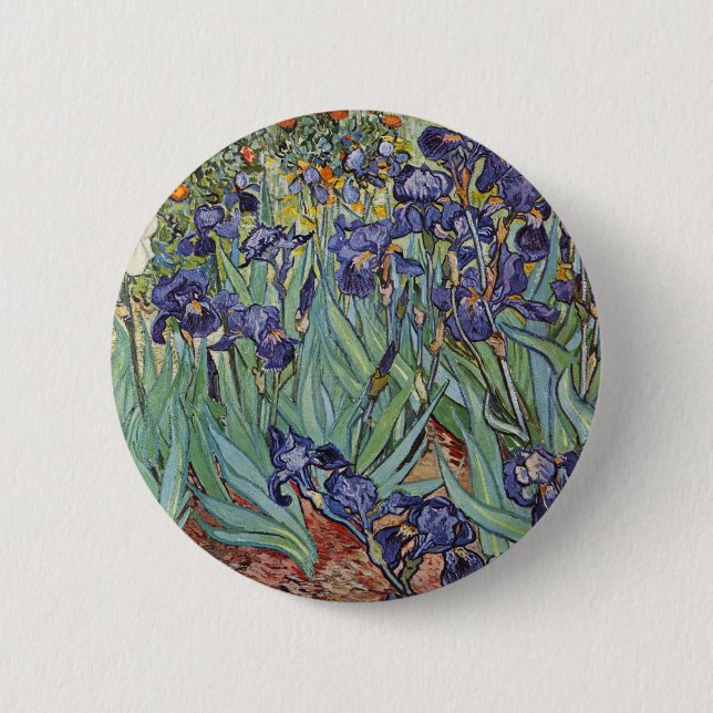 Van Gogh Irises Impressionist Painting Pinback Button (Front)