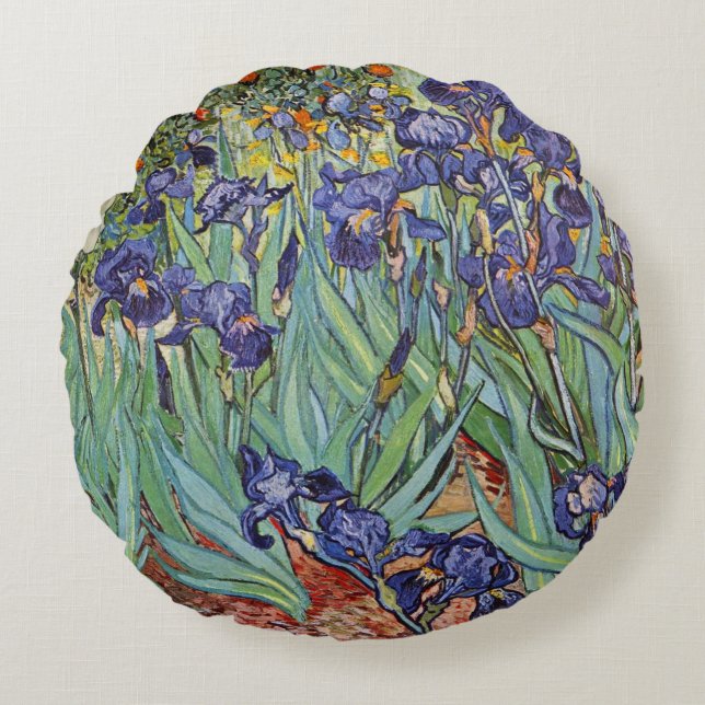 Van Gogh Irises Impressionist Painting Round Pillow (Front)