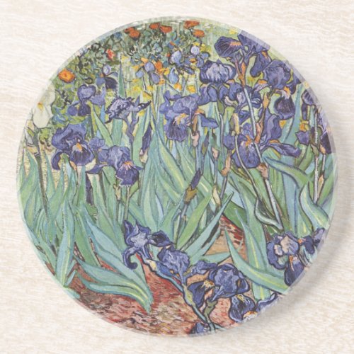Van Gogh Irises Impressionist Painting Sandstone Coaster
