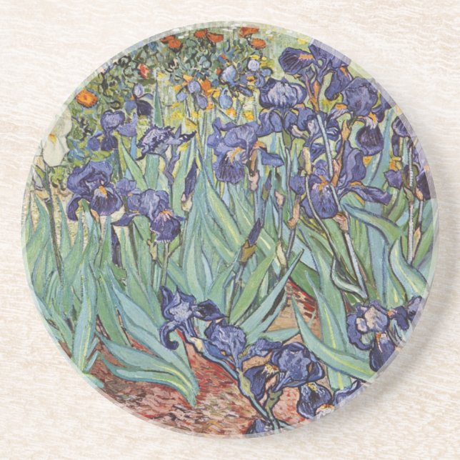 Van Gogh Irises Impressionist Painting Sandstone Coaster (Front)