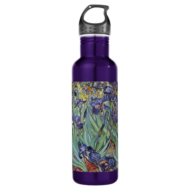 Van Gogh Irises Impressionist Painting Stainless Steel Water Bottle (Front)