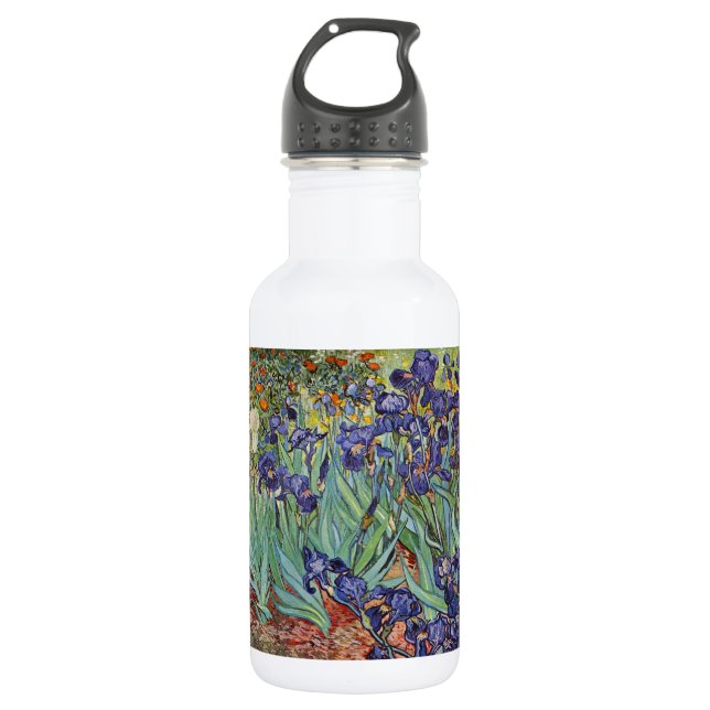 Van Gogh Irises Impressionist Painting Water Bottle (Front)