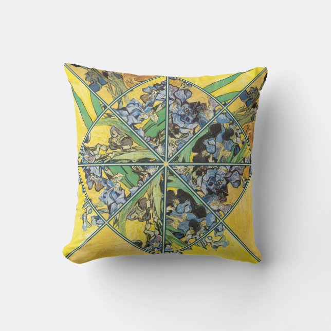 Van Gogh Irises Kaleidoscope Art Pillow (Front)